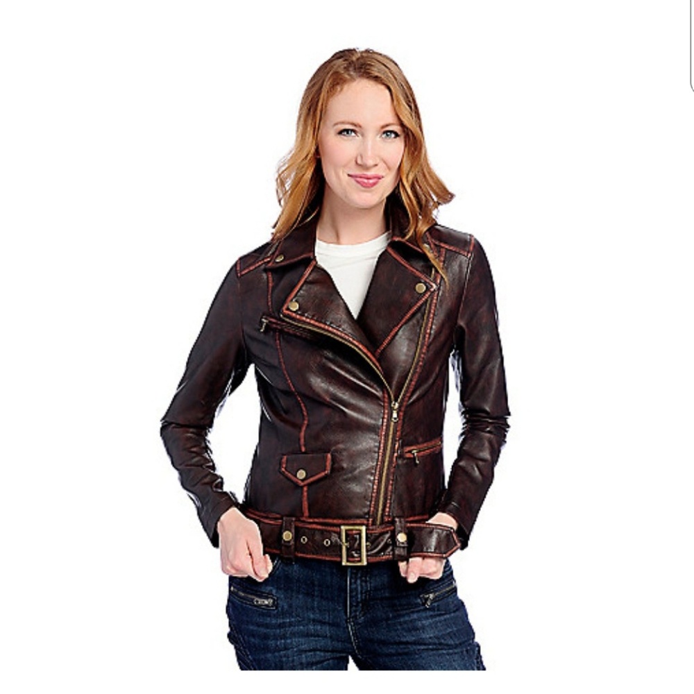 Brand New Brown Distressed Asymmetrical Moto Jacket XL